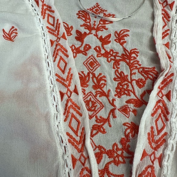 Miss Me Boho White Sheer Open Swim Coverup Orange Embroidery Tassels Large - Picture 10 of 11